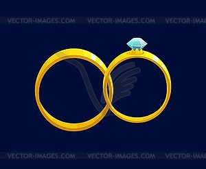 Cartoon wedding engagement rings with diamond - vector image