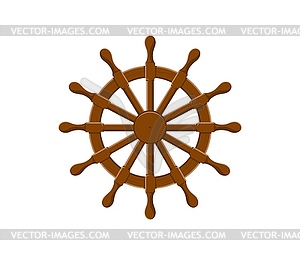 Cartoon ship steering wheel, wood boat helm - vector image