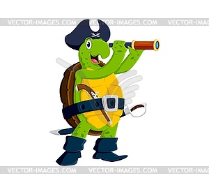 Cartoon tortoise turtle pirate corsair character - vector image