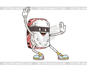 Cartoon retro groovy Japanese sushi character - vector clipart