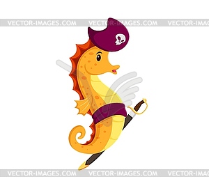 Cartoon seahorse pirate corsair animal character - vector clipart