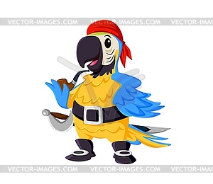 Cartoon parrot bird animal, pirate character - vector image