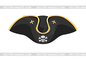 Cartoon pirate captain tricorn hat with skull - vector image