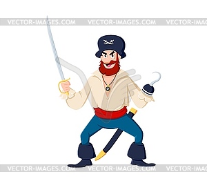 Cartoon sea pirate and corsair captain character - vector image