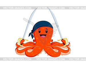 Cartoon pirate octopus, corsair animal character - vector image