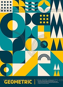 Желто-бирюзовый плакат с современным геометрическим рисунком - клипарт