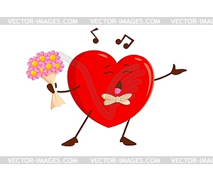 Cartoon love heart singing song at valentines day - vector clip art