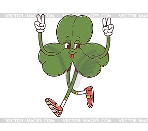 Cartoon trefoil clover leaf groovy character - vector clipart