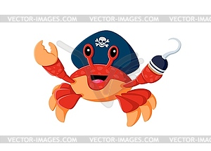 Cartoon sea crab pirate animal, corsair character - vector image