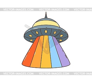 Заводная ретро-мультяшная летающая тарелка-НЛО в стиле хиппи - изображение векторного клипарта
