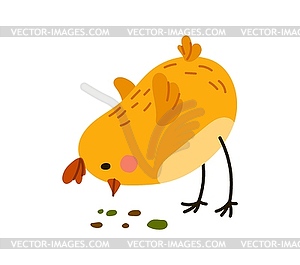 Симпатичный цыпленок-персонаж мультяшныйа клюет зернышки или семечки - клипарт в векторном виде