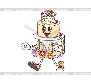 Cartoon groovy Valentine holiday cake character - vector clip art