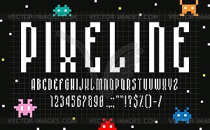 Modern pixel font, binary type, digital alphabet - vector clipart