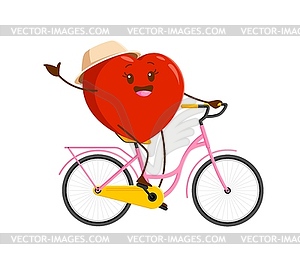 Мультяшный персонаж в виде сердца на велосипеде, персонаж любви - изображение в векторе