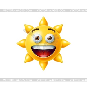 3D солнечный эмодзи, классный и милый желтый солнечный персонаж - изображение в векторном виде