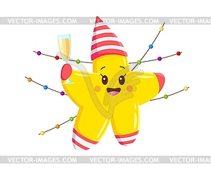 Cartoon kawaii star character celebrating party - vector EPS clipart