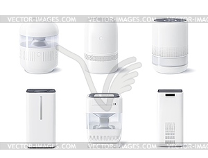 Realistic air purifier, 3d set of devices - vector image