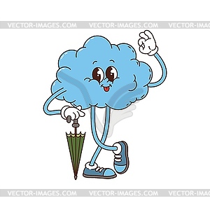 Groovy hippie cloud cute cartoon character - vector image