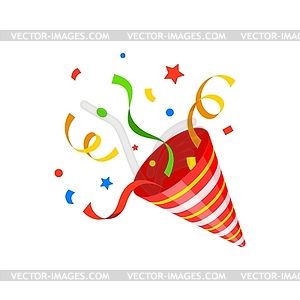 Birthday popper cone with confetti and ribbon - vector image