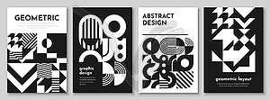 Monochrome abstract geometric pattern posters set - vector image