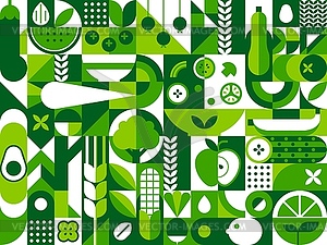 Summer fruits and vegetables geometric pattern - vector clip art