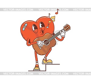 Мультяшный заводной певец Valentine heart с гитарой - рисунок в векторе