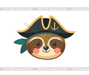 Cartoon sloth animal pirate, corsair and captain - vector image