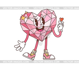 Cartoon groovy Valentine heart gem happy in love - vector image