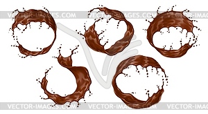 Realistic chocolate yogurt cream, choco milk swirl - vector image