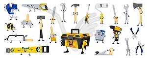 Cartoon diy, building and repair tool characters - vector image