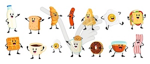 Cartoon cheerful breakfast characters set - vector image