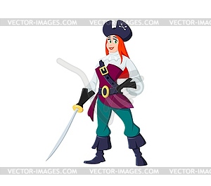 Cartoon woman pirate, rover and corsair character - vector clipart