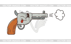 Wild west western gun retro groovy character shoot - color vector clipart