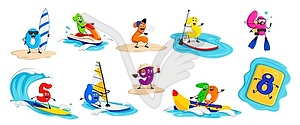 Cartoon cheerful math number characters in summer - vector clipart / vector image