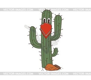 Wild west western groovy funny cactus character - vector image