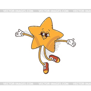 Groovy hippie jumping star cute cartoon character - color vector clipart