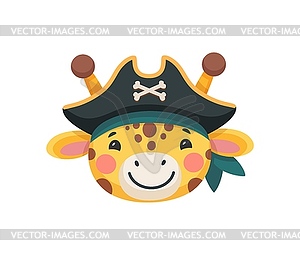 Cartoon giraffe animal pirate and corsair face - vector clip art