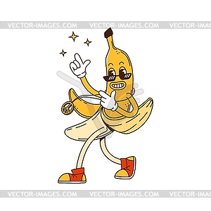 Groovy retro banana cute cartoon character - vector clipart