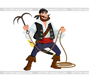 Cartoon pirate character with grappling hook - vector clipart