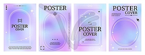 Purple gradient y2k poster backgrounds, line frame - vector clipart