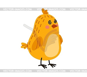 Cartoon cute chick character with hypnotic gaze - vector clipart