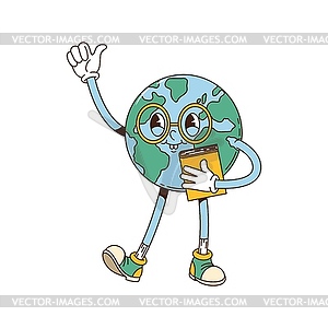 Заводная планета Земля, милый мультяшный персонаж - векторный дизайн