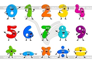 Cartoon math number characters, funny mathematics - vector clipart