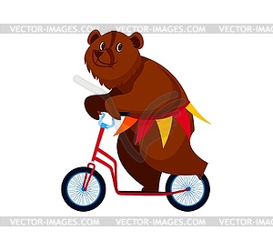 Cartoon circus bear animal cycling on bicycle - vector clipart