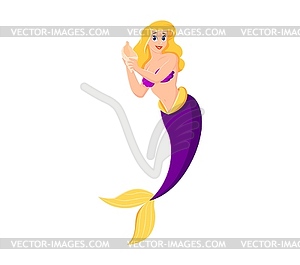 Cartoon mermaid character, adorable cute girl - vector image