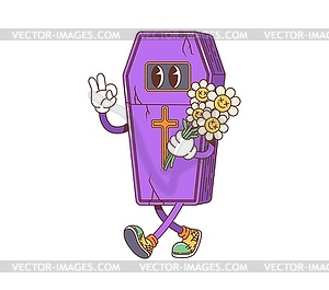 Cartoon retro groovy Halloween coffin character - stock vector clipart