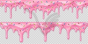 Realistic strawberry melting cream with sprinkles - vector image