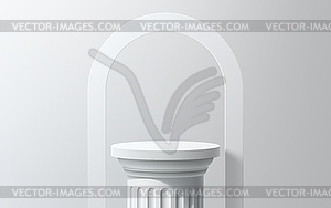 Column podium with white arch, Greek round pillar - vector clip art