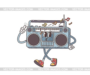 Cartoon retro groovy music tape recorder character - vector image