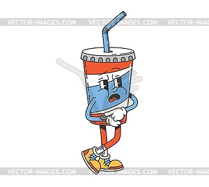 Groovy soda drink cola cup cartoon funny character - vector image